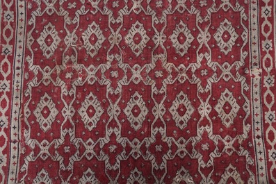 A ceremonial patola ikat sari for the Indonesian market with East India Company-stamps, Gujarat, India, 17th C.